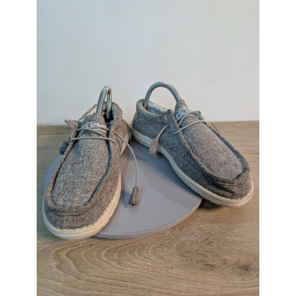 Hey Dude Wally Linen Mens Size 8 Iron Gray White Casual Walking Slip On Shoes - Picture 1 of 10